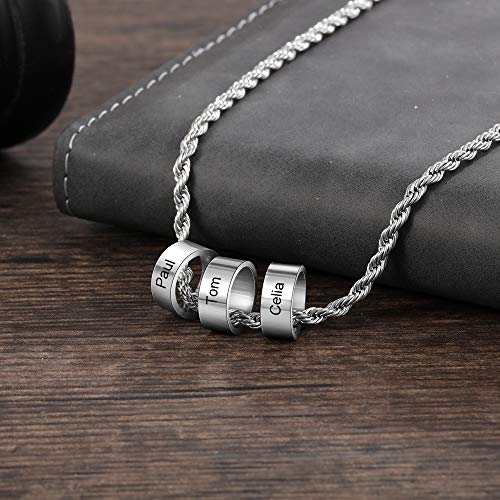 Opalstock Personalized Stainless Steel Necklace For Men Engraved 2-5 Name Chain Necklace For Him Fathers Day Dad Pendants (Custom 3 Beads) #TOP2