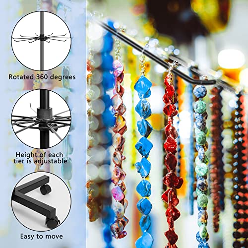2 Pcs Retail Display Stand 7 Tier Spinner Display Rack Hats Jewelry Keychain Craft Show Rack with Hooks for Malls, Showroom, Retail Store Mall Business (Black)
