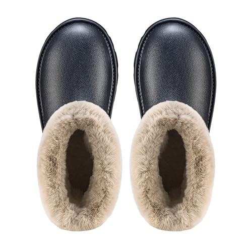 ESTRO Warme Gummistiefel Damen Gefüttert - Gummistiefel Gefüttert Damen Wasserdicht Winterschuhe F115 (40 EU, Schwarz)