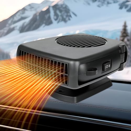 Car Heater, Portable Electronic Auto Fan Heater 12V 200W 2 in 1 Heating/Cooling Function Fast Heating Car Defrost Defogger, Black