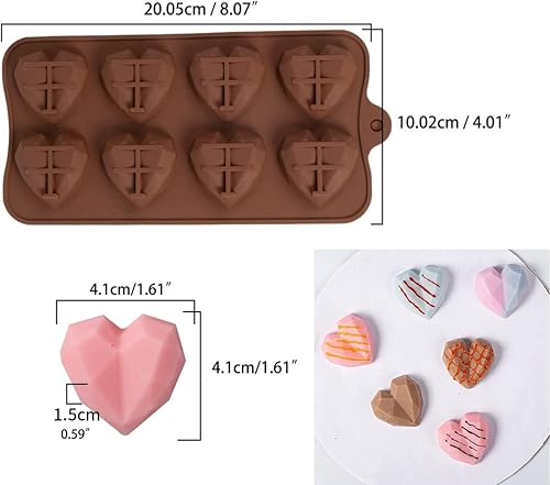 Molde de silicona con forma de corazón de diamante, 2 unidades de 8 cavidades, mousse de San Valentín, pastel, caramelo, gelatina, herramienta de