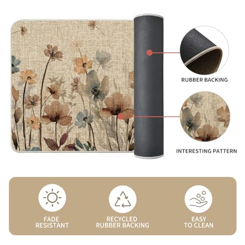 Artoid Mode Brown Poppy Floral Leaves Spring Kitchen Mats Set of 3, Spring Home Decor Low-Profile Kitchen Rugs for Floor - 17"x29"+17"x36"+17"x47" by Artoid Mode - Used condition - Image 5