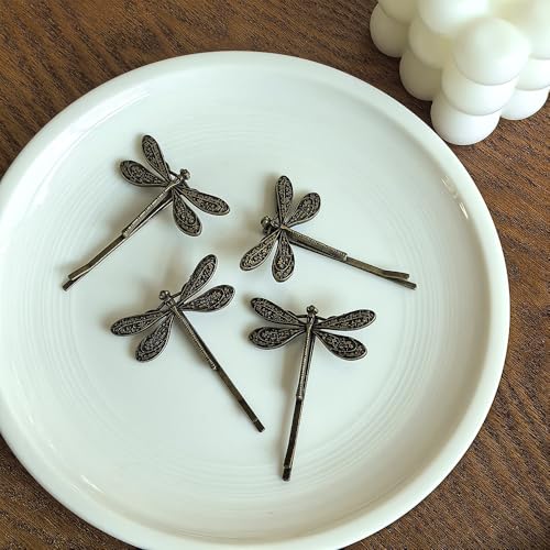 4Pcs Dragonfly Shape Bobby Pins 2.2" Vintage Royal Style Hair Clips Women Girls Hair Accessories, Dark Antique Brass