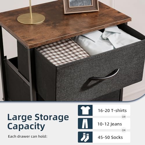 Somdot Nightstand with 2 Drawers for Bedroom or Living Room - Black