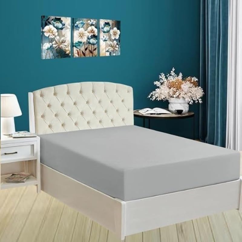 Mahaveer Cotton 400 TC 100% Cotton Fitted Sheet Only with Solid Pattern, Double Size (54x75 Inches)_with 8 Inch Drop-Color_Light Grey Solid (B08VJ67K9X) Amazon Price History, Amazon Price Tracker