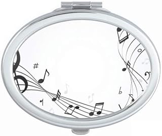 Flappg Black Music Notes White Mirror Oval Portable Hand Pocket Makeup