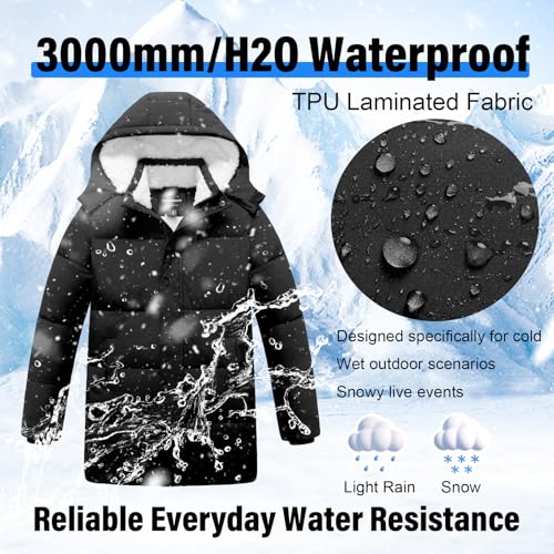 Image of Boys Winter Puffer Jacket Waterproof Hooded Parka Coat with Faux Fur Lining Warm Insulated Outdoor Jacket for Kids