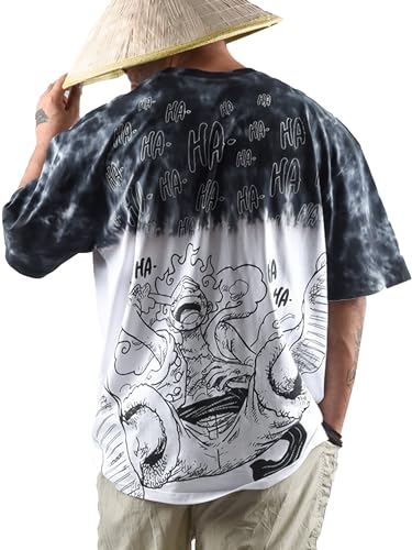 Image of ComicSense.xyz Unisex One Piece Anime Oversized T Shirts for Men and Women, 180 GSM Joy Boy Printed Tie Dye Anime Gear 5 Luffy Tshirt