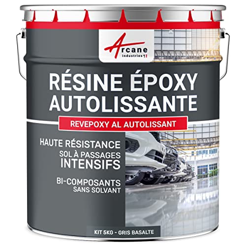 ARCANE INDUSTRIES Résine epoxy, autolissante, Peinture pour Sol : déco, intérieure, Atelier, Effet Miroir - 5 kg Gris Basalte - RAL 7012