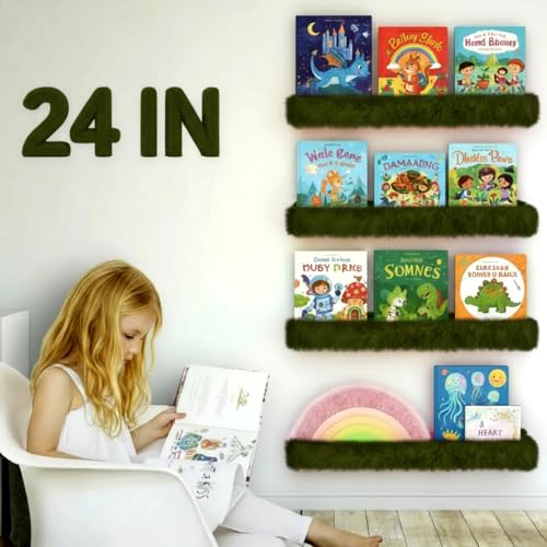 Image of 1PC Plush Bookshelf for Kids, Soft Hanging Wall Book Display Shelf | Nursery Floating Book Organizer, Easy Mount Soft Storage Shelf, Green