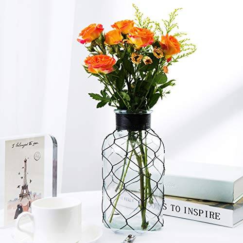 Diamond Star Decorative Glass Vase Chicken Wire Wrap Flower Vase for Home Decor (4" X 8") - Image 3