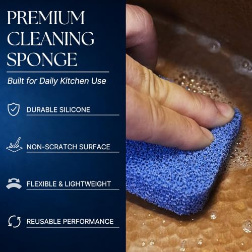 Image of Sinkology SSCRUB-101-3 Breeze Non-Scratch and Odor Resistant Silicone Scrubber Package of 3 Sponges, Blue, 3 Piece