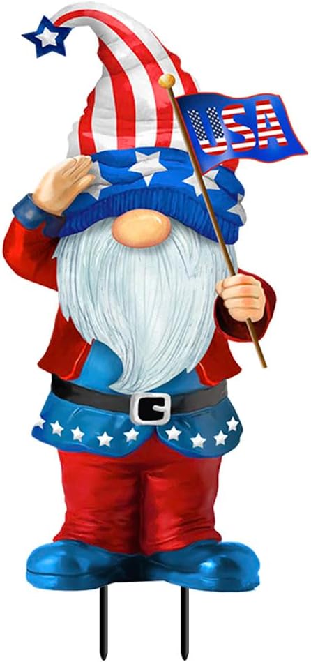 Briarwood Lane Patriotic Gnome Summer 4th of July Metal Art 32.5 x 14
