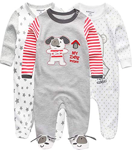 Kiddiezoom Baby Boys 3er Pack Kurzarm Bodysuit Bio Onesies (Design13, 0-3 Monate)