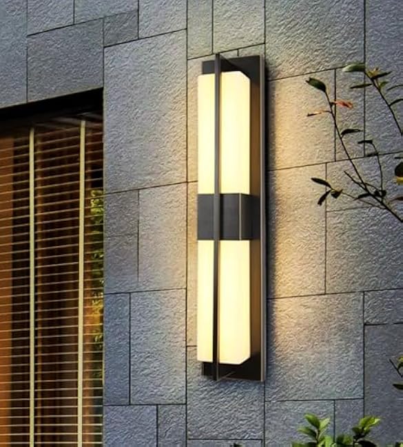 LED Outdoor Wall Lights Fixture Lamps. Modern Elegant Acrylic lampshade with Marble Texture, Aluminum Body. Exterior Black Sconce Wall Lantern IP65 Waterproof Anti Rust. (Modern LED Black 18''H, 9W)