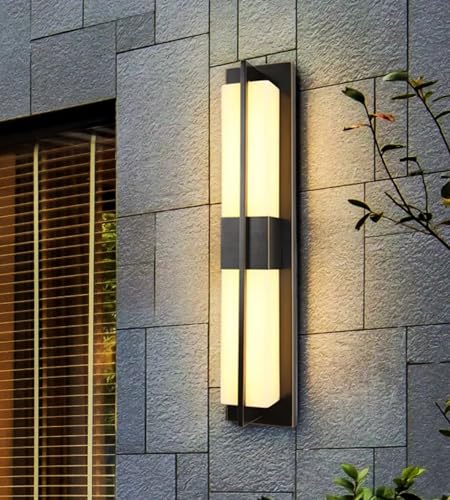 Image of Outdoor Wall Light Fixtures, Exterior Waterproof Lanterns, Porch Sconces Wall Mounted Lighting with Modern Frosted Glass, Black Aluminum Wall Lamps for Patio Front Door Entryway (MODERN BLACK, 24inch)