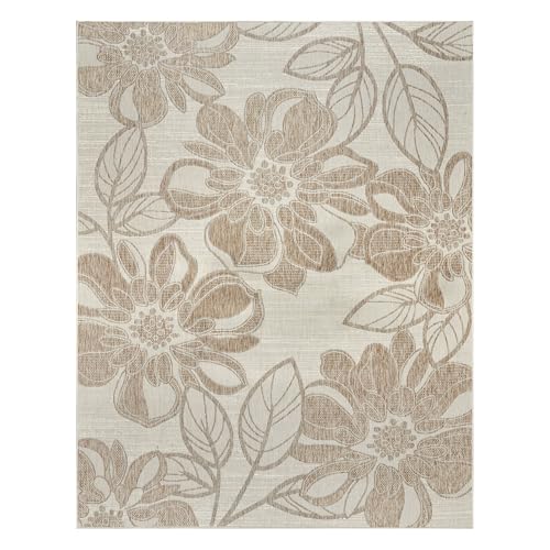 Gertmenian Indoor Outdoor Casual Area Rug - 9x13 Extra Large, Fade Resistant, Ideal for High Traffic in Living Room, Bedroom, Patio - Woodbury Floral, Beige, 28820