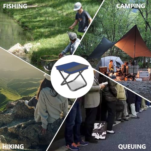 Image of Portable Ultralight Travel Stool Camping Chair Fishing Stool - Gray Carbon Steel and Keychain, Handbag Style Pocket Foldable