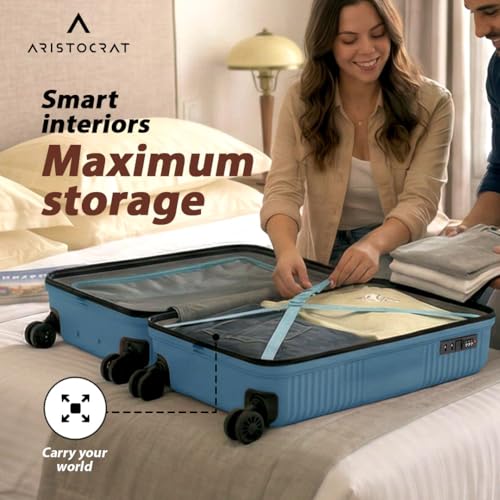 Image of Aristocrat Crystal Set of 2 Trolley Bag 55 & 66cm | S+M | Hard Luggage | 8-Wheel Suitcase for Travel | Combination Lock with Anti-Theft Zipper | Polypropylene | 3 Years International Warranty (Teal)
