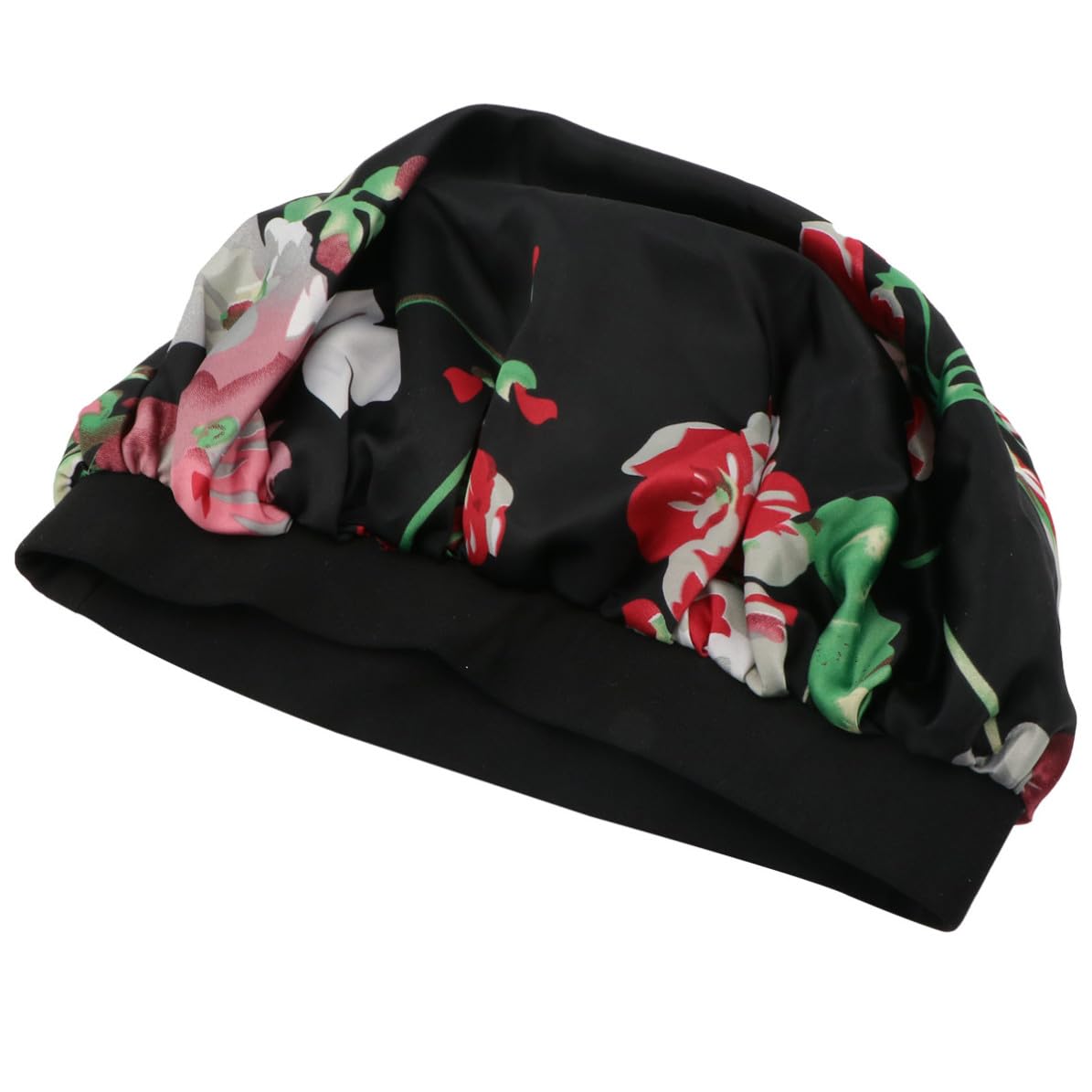 Gorro de Dormir Ala Ancha Elástico de Satén Negro para Adultos