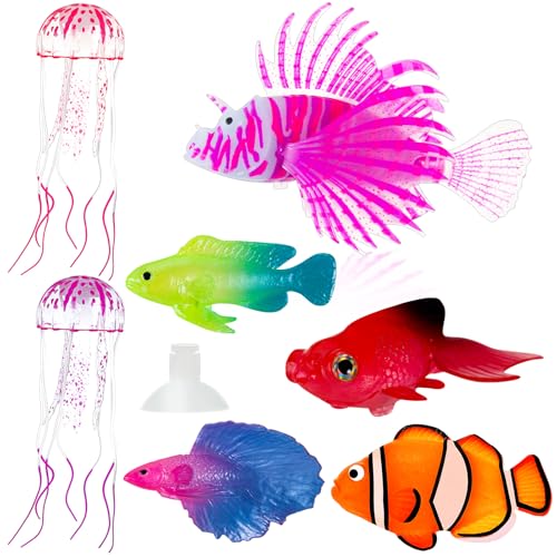 Weewooday 7 Pieces Artificial Fish Colorful Fake Fish Glowing Effect Aquarium Decor Floating Ornament for Tank Decoration (Elegant Color)