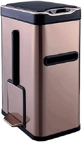Garbage Cans Automatic Opening Stainless Steel Bin,1.8 Gallon Capacity,Bring Your Own Tissue Holder Toilet Brush Waste Basket (Color Champagne)