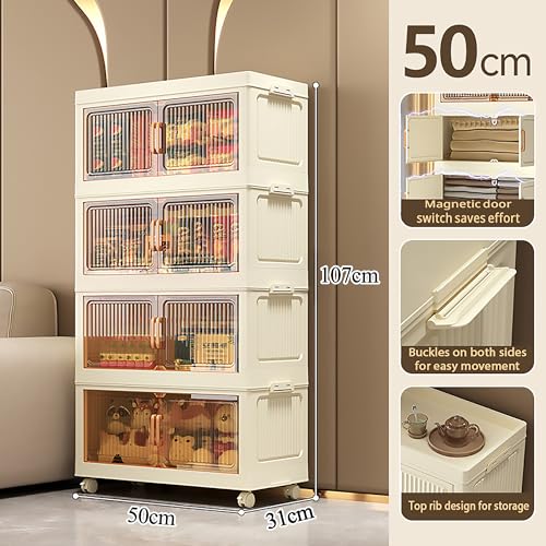 Image of YFXCVSL 𝟒 𝐏𝐀𝐂𝐊 Multi-Purpose Organizer | Modular Storage Rack for Clothes, Kitchen, Bedroom & Living Room | Stackable Rack, Space-Saving Wardrobe Cabinet - White