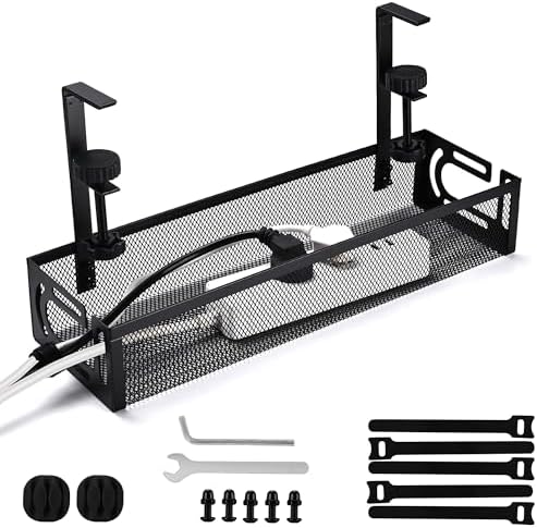 Kabelmanagement Schreibtisch, Metall Kabel Organizer Untertisch, Cable Tray ohne Bohren mit Klemme, für höhenverstellbaren Schreibtisch (Schwarz - 39cm)