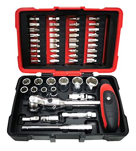 KS TOOLS - 922.0651 - Coffret douilles et embouts ULTIMATE 1/4'' avec cliquet à tête pivotante MODIFIX, 52 pièces - Compact, robuste et pratique - 6 pans...