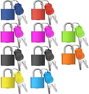 Litensh Suitcase Locks with Keys, Small Luggage Backpack Padlocks, Colorful Metal Mini Padlocks for for School Gym Classroom Matching Game (Multicolor-10PACK)