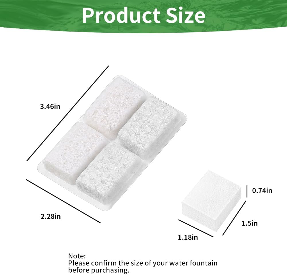 16 Pack Cat Water Fountain Filter with Sponge,8Pcs Replacement Dogs Fountains Filters & 8 Pieces Sponges,Compatible with 2L White Fountain's Water's Dispenser (White, 8 Filters & 8 Sponges)