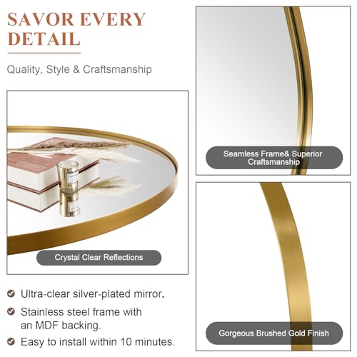 ANDY STAR Arched Mirror, 20 x 30 Inch Gold Bathroom Mirror in Stainless Steel Metal Frame, Arch Top Rounded Corner 1 Inch Deep Set Design Wall Mount Hangs Vertical - Image 4