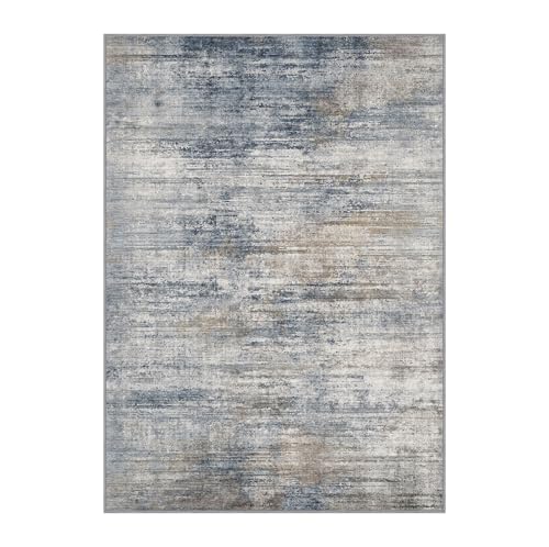 Image of BEIMO Area Rugs 8x10 for Living Room Bedroom, Modern Abstract Machine Washable Rug, Large Soft Low Pile Floor Carpet with Non Slip Backing for Dining Room, Denim Blue /Taupe