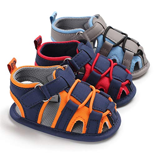 Isbasic Baby Boys Girls Summer Beach Breathable Athletic Closed-Toe Sandals Soft Sole Anti-Slip Toddler First Walker Shoes, A-navy Blue&red, 6-12 Months Infant