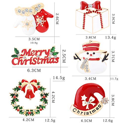 Lot De 6 Broches De Noël Pour Femme - Alliage Et Cristal - Motifs Bonhomme De Neige, Sapin, Renne - Déco Fête