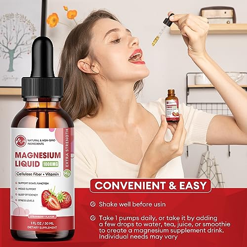 (2 Pack) Magnesium Glycinate Supplement, Liquid Drops with Magnesium Glycinate 1000mg, Fiber 500mg, Bromelain, Vitamin B,C,D - Promotes Nerve, Bowel, Relaxation Function