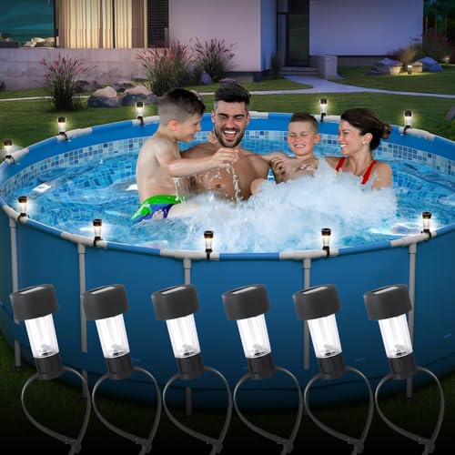 SKIKHN 6 Stück Solar Poolbeleuchtung, Solar Zaun Licht, Pool Dekolichter für Schwimmbad mit Kabelbinder, LED Poolbeleuchtung für Schwimmbad, Brunnen, Zaun, Party, Warmes-Licht