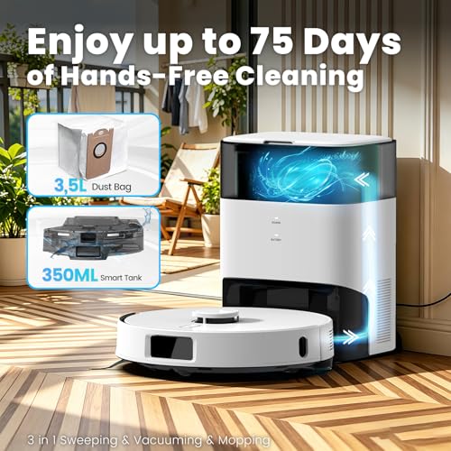 Image of T30+ Robot Vacuum and Mop Combo with Self-Emptying Station, 12000Pa Robotic Vacuums Cleaner, No-Collision Obstacle Avoidance, Carpet Detection, Anti-Tangle Brush, 240Min Run, for Hair, Floors, Carpets