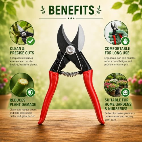 Image of Indian Gardens - Double Cutter Pruning Tool | Heavy Duty Garden Cutter for Branches, Stems, Flowers & Plants | Sharp Blade Gardening Tool with Comfortable Grip