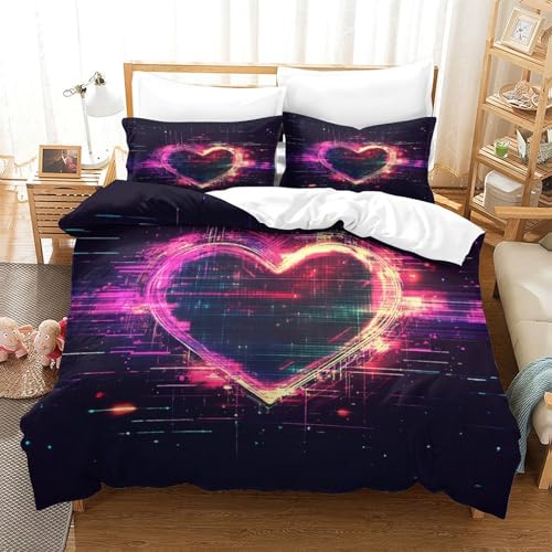 Housse de couette anti-transpiration en microfibre respirante motif néon 3D pour lit double - 3