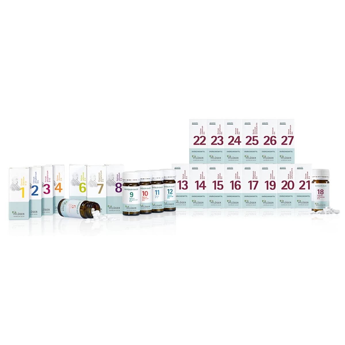 PFLÜGER Schüßler Salze Komplett-Set Nr. 1-27 je 100 Tabletten - Haus- und Reiseapotheke - glutenfrei