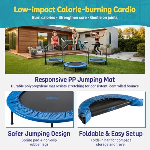 Image of Machrus Upper Bounce Mini Rebounder Trampoline for Adults and Kids, Exercise, Indoor Fitness, Foldable Round Jumping Exerciser, Supports up to 220 lbs