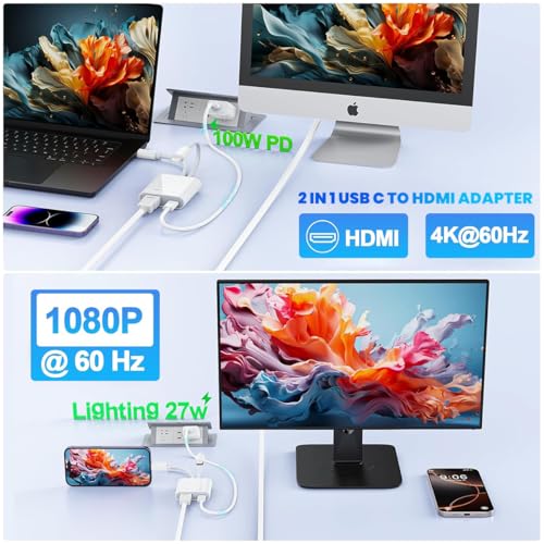 Image of Verilux 2-in-2 Type C to HDMI Adapter with USB-C & Lighting to Hdmi & Type C