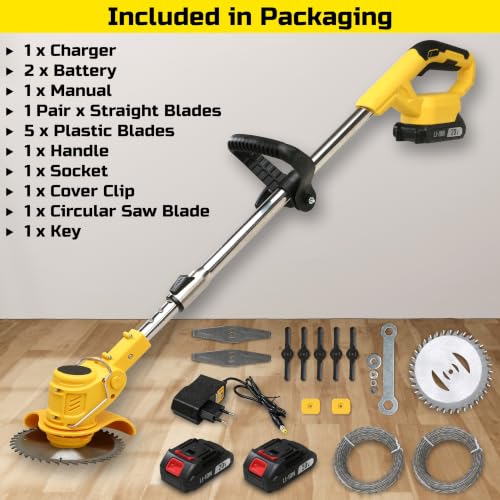 Image of GCGT-20 20V Cordless Brush Cutter & Grass Trimmer | 6000 RPM | 2 x 2.0Ah Batteries | Adjustable Length Shaft with Rotating Head | Blades & Circular Saw Blade Included