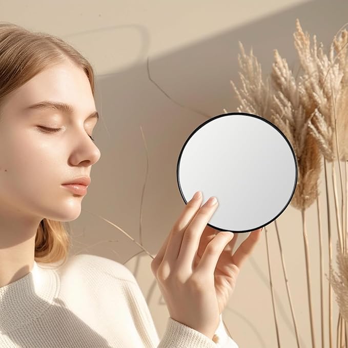 DOZERA 10X Magnifying Mirror with 2 Suction Cups 6'' Stick on Makeup Mirror with 10X Magnification, Portable Handheld Cosmetic Mirror for Travel, Makeup, Bathroom