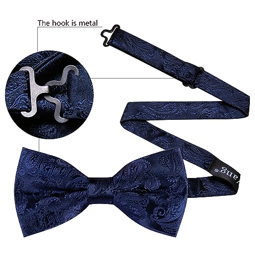 Image of Barry.Wang Paisley Striped Bow Tie for Men Silk Pre-Tied Bowtie Pocket Square Cufflinks Set Formal Wedding Party Prom