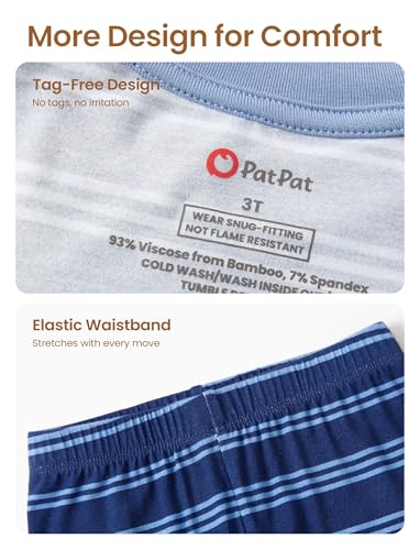 Image of PATPAT Toddler & Kids Pajama Sets with Bamboo Viscose, Snug Fit Pjs for Girls, All-Season Comfort Sleepwear, Ages 2-12 Years