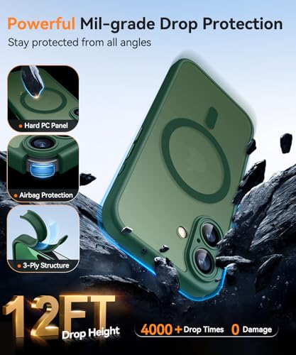 Image of CANSHN Magnetic for iPhone 17 Case, Upgraded [Full Camera Protection] [Compatible with Magsafe] [Translucent Matte] Shockproof Protective Phone Case for iPhone 17 - Deep Green