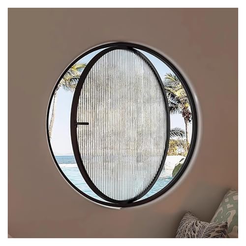 FenêTre Coulissante Fenêtres de hangar rondes rotatives à 360°, hublots en alliage d'aluminium et verre trempé rayé, fenêtre décorative de ventilation avec poignée(Black,50CM/19.7")