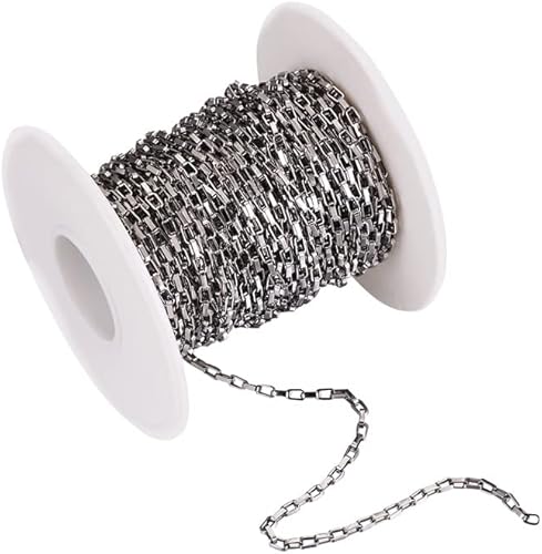 Vista 2 de Cadenas venecianas de acero inoxidable 304 de 32.8 pies de color de acero inoxidable sin soldar, pequeñas cadenas de eslabones rectangulares